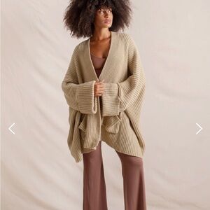 Relaxed Ribbed Open-Front Cardigan Sweater - Neutral Beige